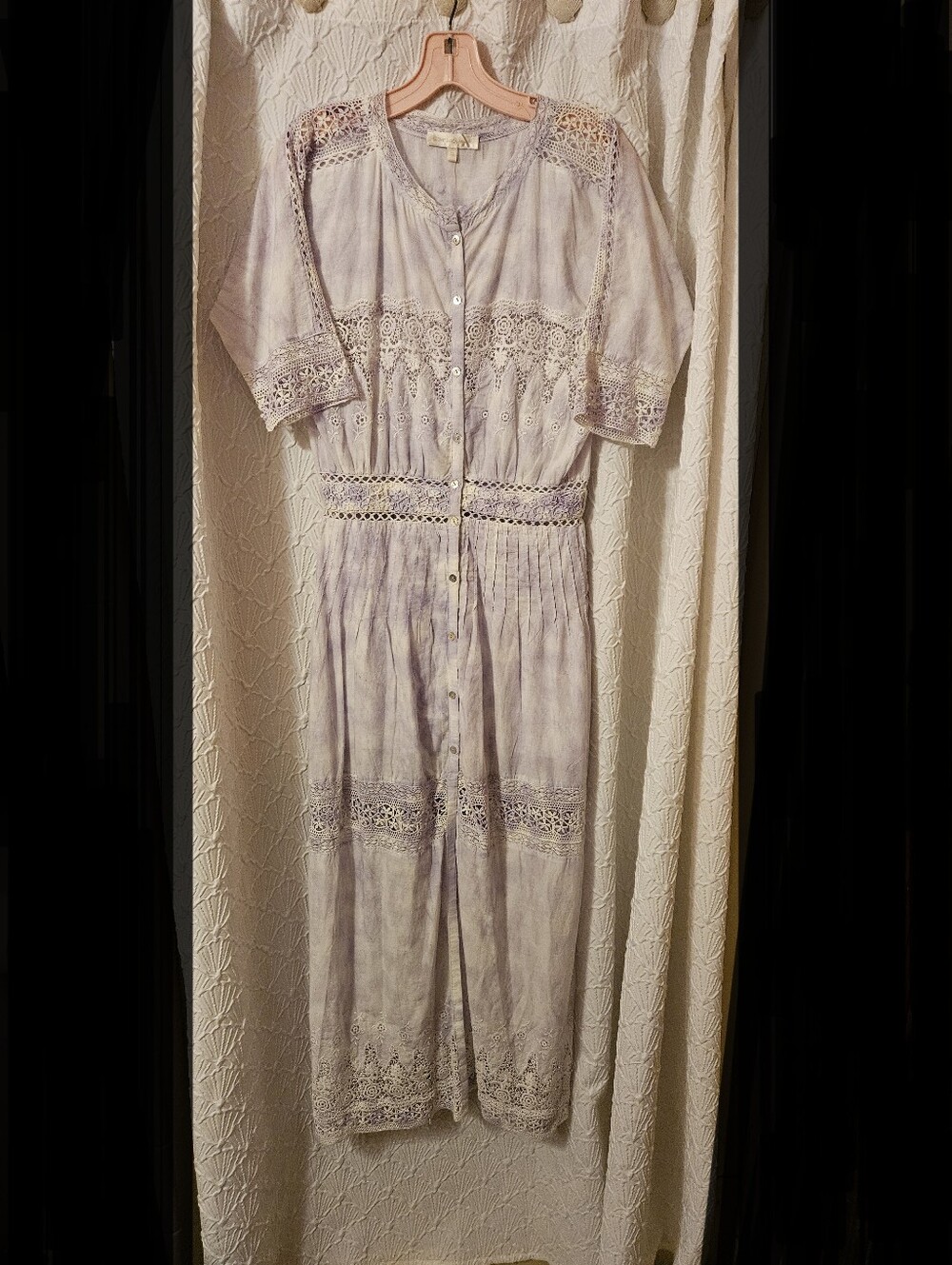 LoveShackFancy  Light Lavender Lace Button-Front Boho Dress - Picture 3 of 9